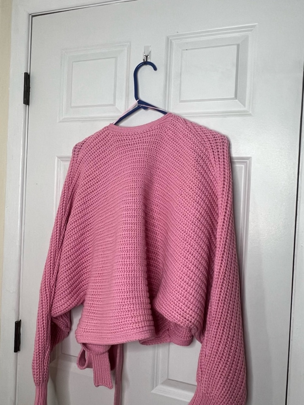 Zara Light Pink Ribbed Wrap V-Neck Sweater with Tie Waist - Picture 6 of 8